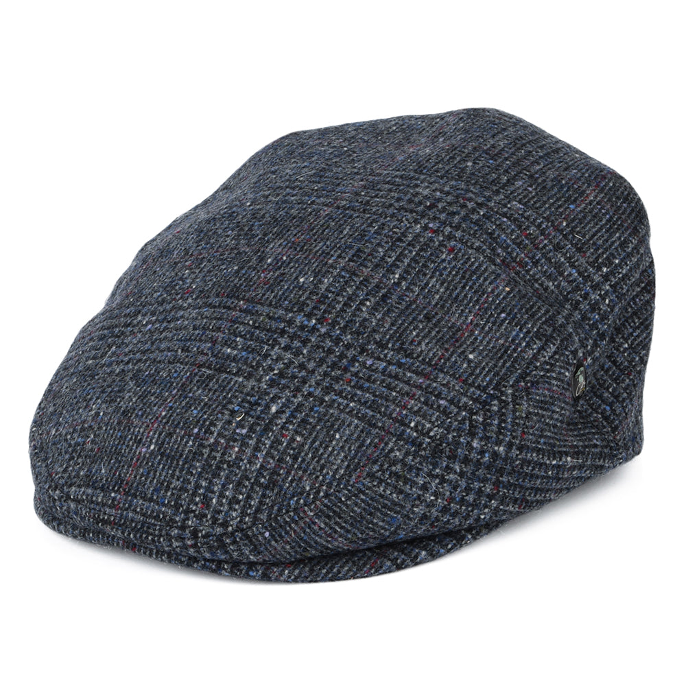City Sport Donegal Tweed Prince Of Wales Check Flat Cap - Blue