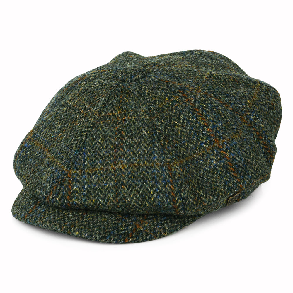 Failsworth Hats HARRIS TWEED Herringbone Carloway Newsboy Cap - Olive-Blue-Rust