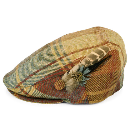 Failsworth Hats British Wool Tartan Feather Flat Cap - Mustard-Brown-Wine