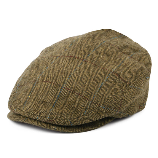 Brixton Hats Hooligan Windowpane Herringbone Lightweight Flat Cap - Brown-Light Brown
