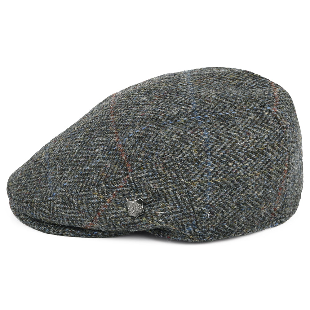 Failsworth Hats Harris Tweed Windowpane Herringbone Stornoway Flat Cap - Grey Mix