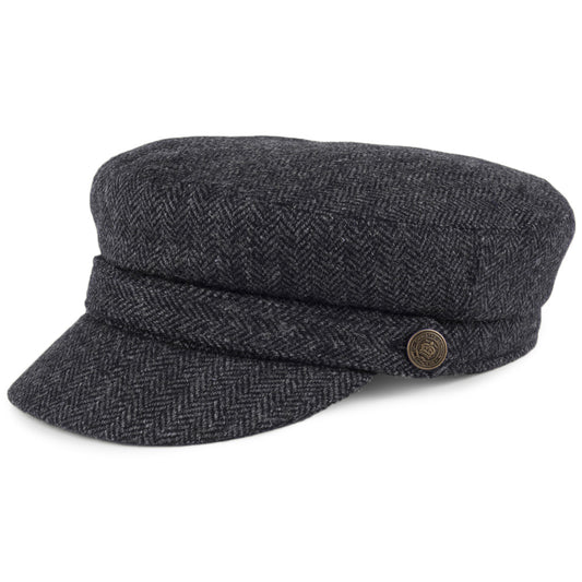 Christys Hats Country Tweed Herringbone Fiddler Cap - Charcoal