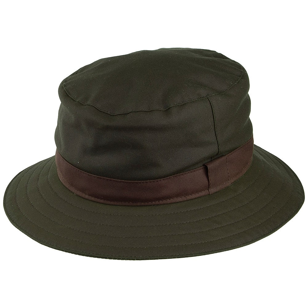 Olney Hats Waxed Cotton Waterproof Bucket Hat - Olive