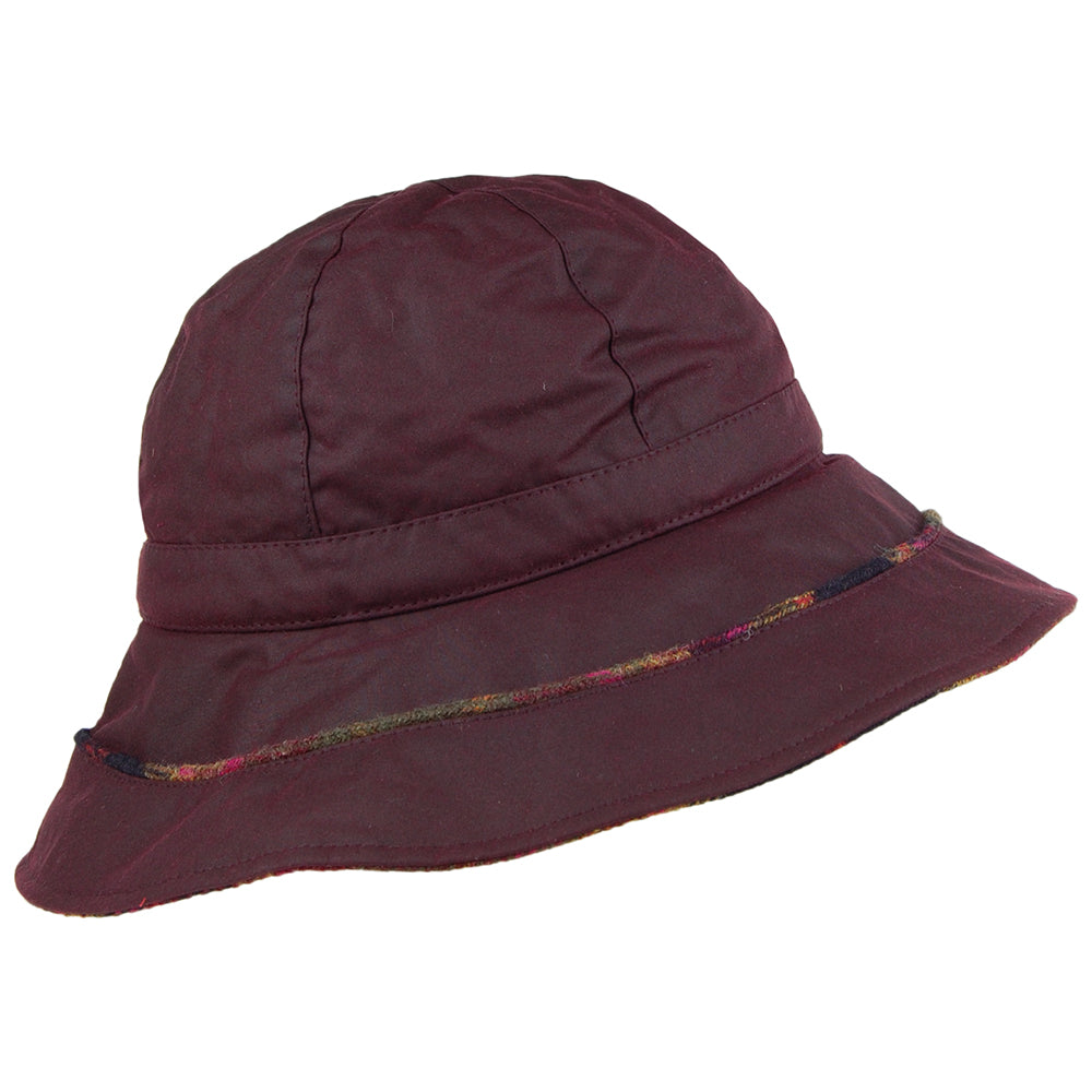 Failsworth Hats Wax Cotton Tartan Trim Bucket Hat - Merlot