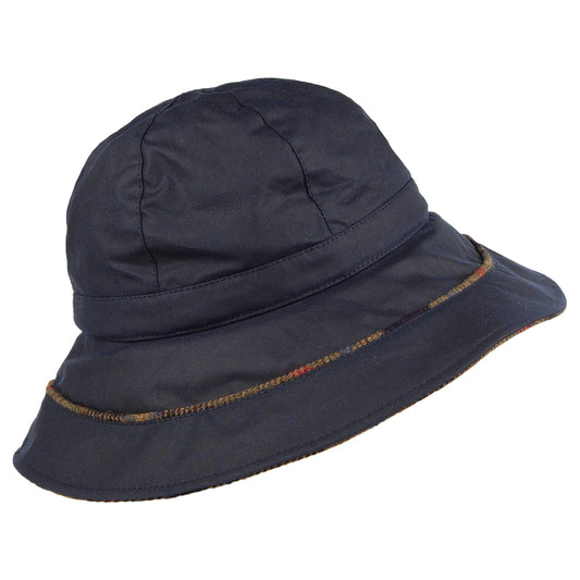 Failsworth Hats Wax Cotton Tartan Trim Bucket Hat - Navy Blue