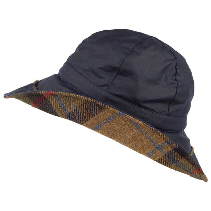 Failsworth Hats Wax Cotton Tartan Trim Bucket Hat - Navy Blue
