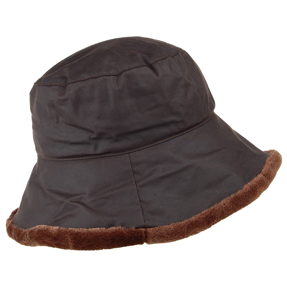 Failsworth Hats Wax Cotton Bucket Hat With Faux Fur Trim - Brown