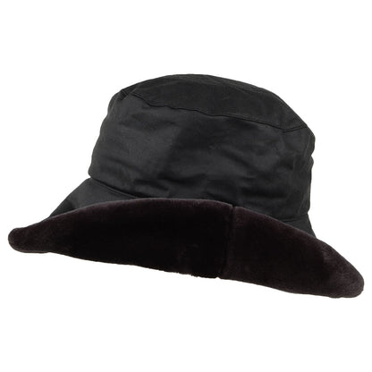 Failsworth Hats Wax Cotton Bucket Hat With Faux Fur Trim - Black