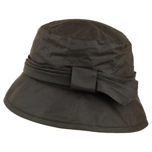 Failsworth Hats Wax Cotton Bucket Hat With Side Bow - Olive