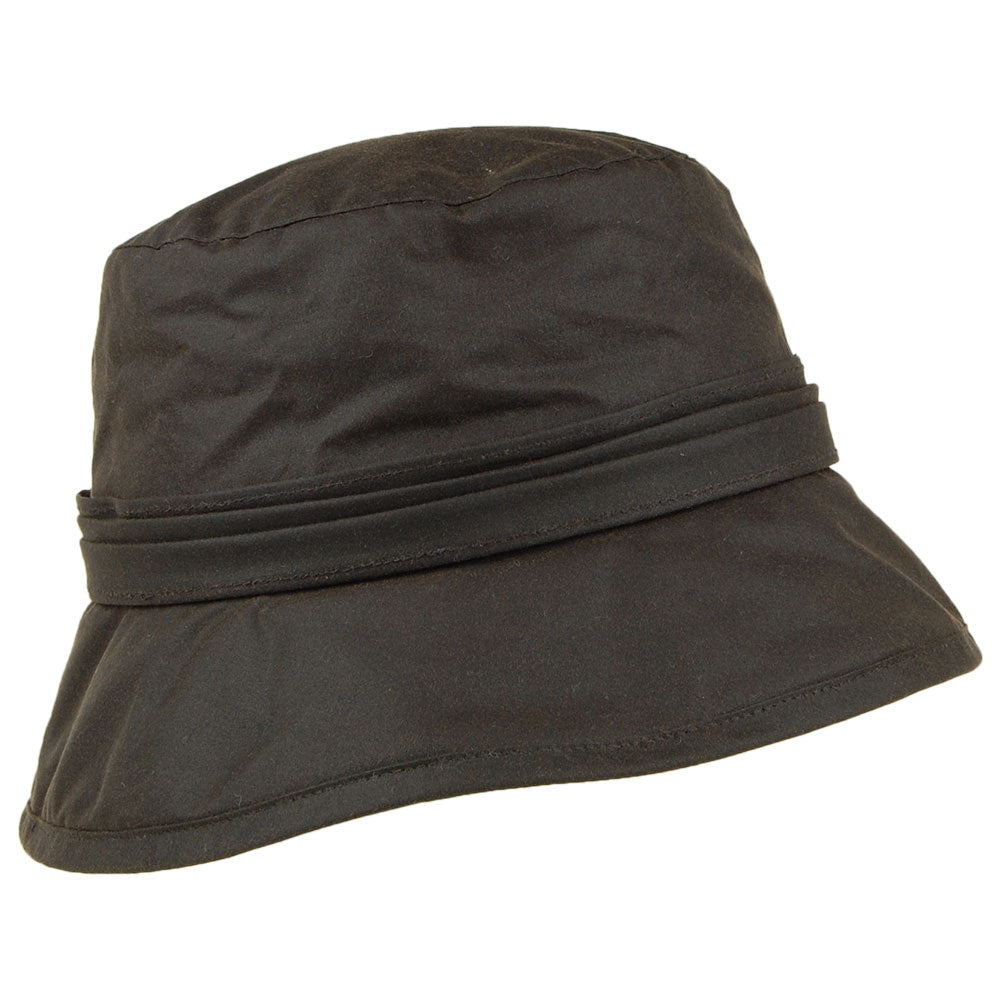 Failsworth Hats Wax Cotton Bucket Hat With Side Bow - Olive