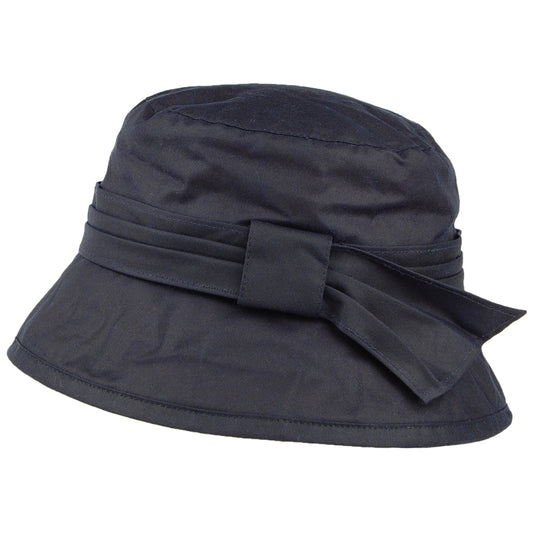 Failsworth Hats Wax Cotton Bucket Hat With Side Bow - Navy Blue