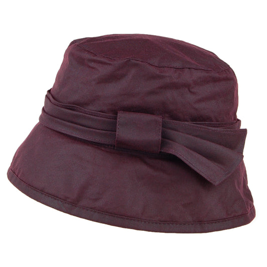 Failsworth Hats Wax Cotton Bucket Hat With Side Bow - Merlot