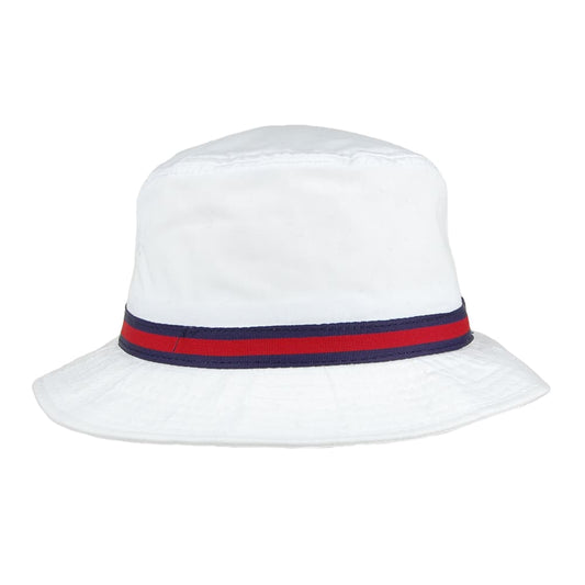 Dorfman Pacific Hats Striped Water Repellent Bucket Hat - White