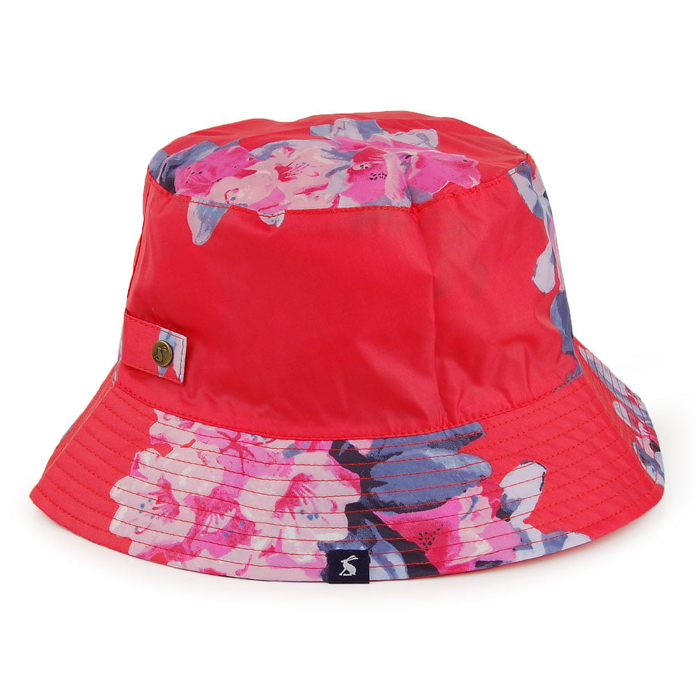 Joules Hats Rainy Day Red Floral Bucket Hat - Coral