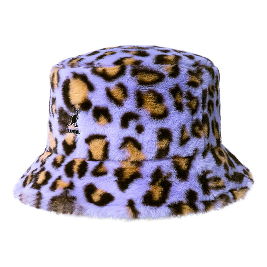 Kangol Leopard Print Faux Fur Bucket Hat - Lavender