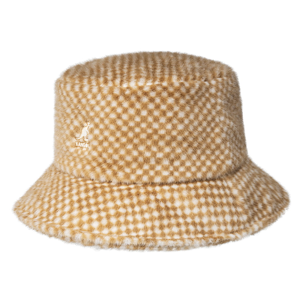 Kangol Check Faux Fur Bucket Hat - Tan