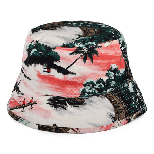 Tommy Hilfiger Hats Flag Palm Reversible Bucket Hat - White-Green