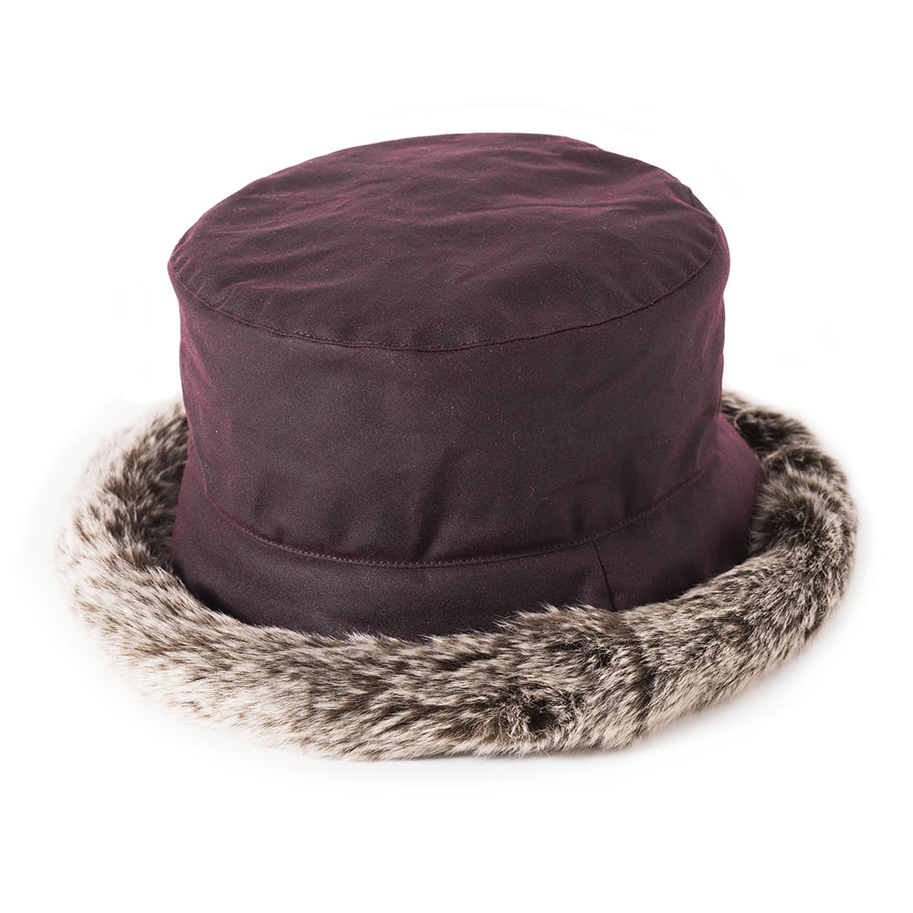 Failsworth Hats Classic Wax Cotton Faux Fur Trim Bucket Hat - Merlot