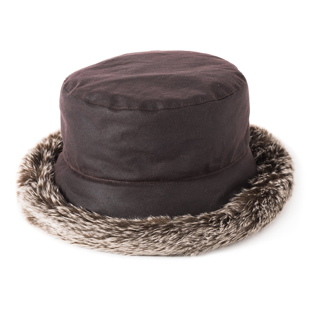 Failsworth Hats Classic Wax Cotton Faux Fur Trim Bucket Hat - Brown Multi