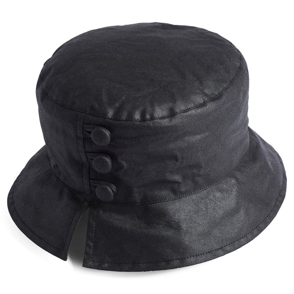 Failsworth Hats Olivia Waxed Cotton Rain Bucket Hat - Black
