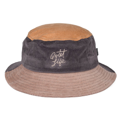 The Quiet Life Hats Colour Block Cord Bucket Hat - Tan-Grey