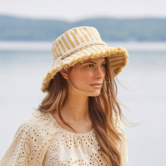 Seeberger Hats Striped Cotton Bucket Hat - Cream-Honey