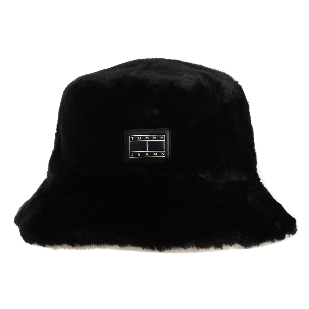 Tommy Hilfiger Hats TJW Fuzzy Reversible Faux Fur Bucket Hat - Black