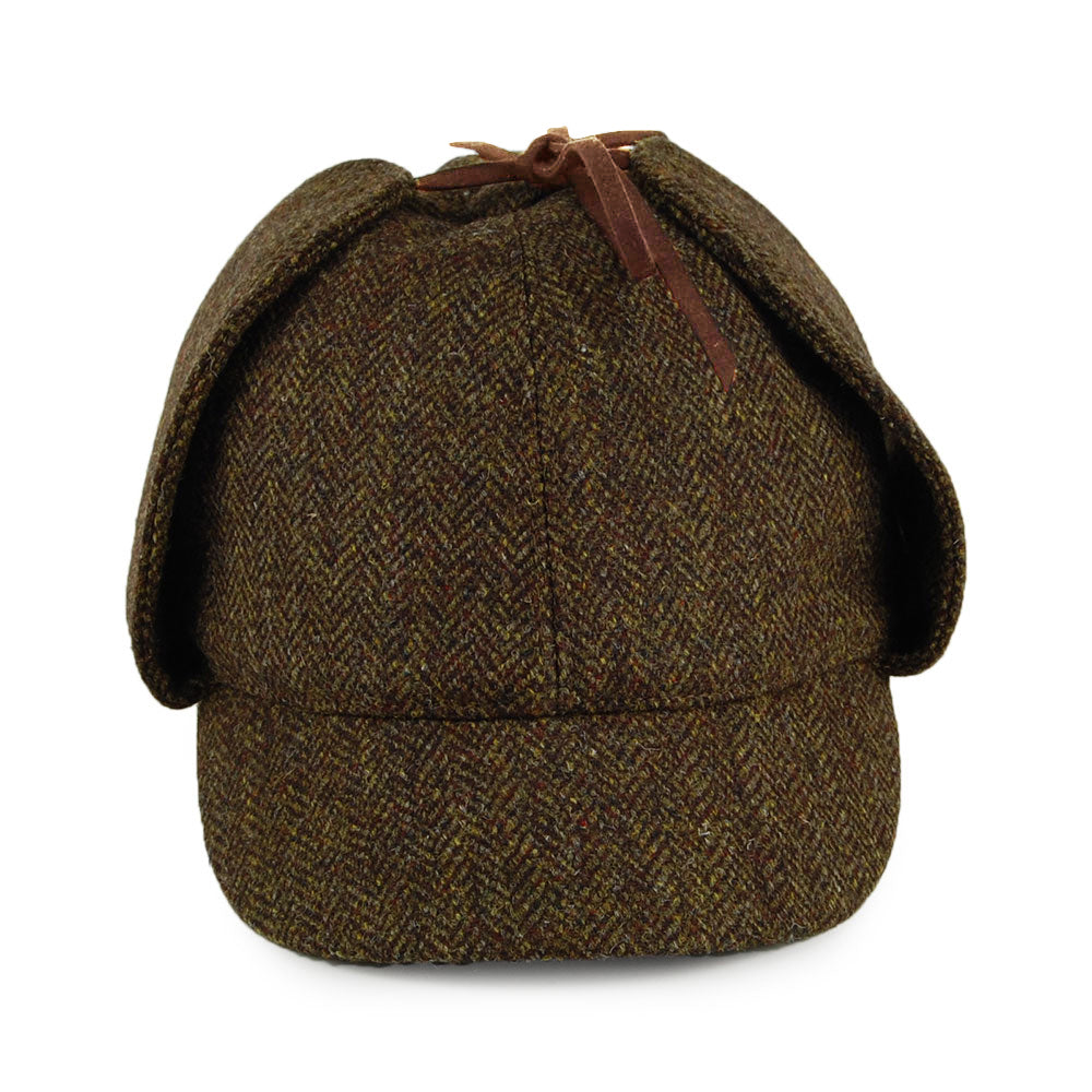Christys Hats Herringbone Tweed Sherlock Holmes Deerstalker Hat - Olive