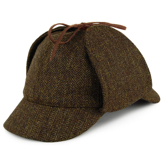 Christys Hats Herringbone Tweed Sherlock Holmes Deerstalker Hat - Olive