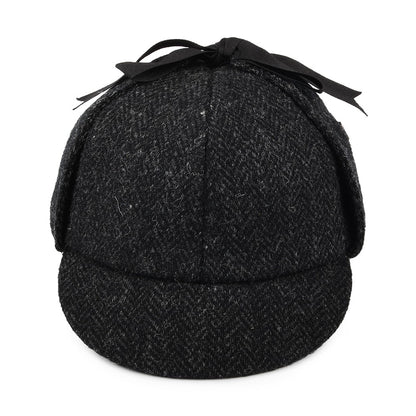 Jaxon & James Harris Tweed Sherlock Holmes Deerstalker Hat - Black-Charcoal