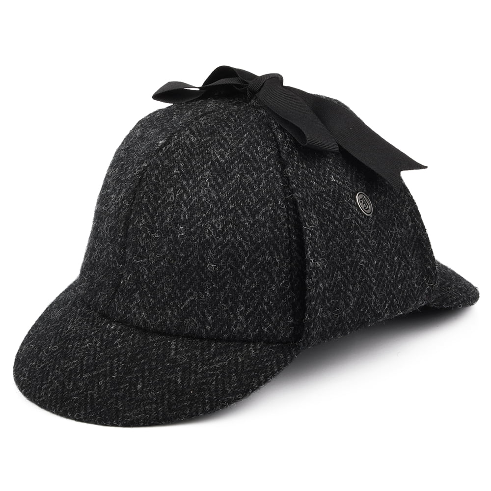 Jaxon & James Harris Tweed Sherlock Holmes Deerstalker Hat - Black-Charcoal
