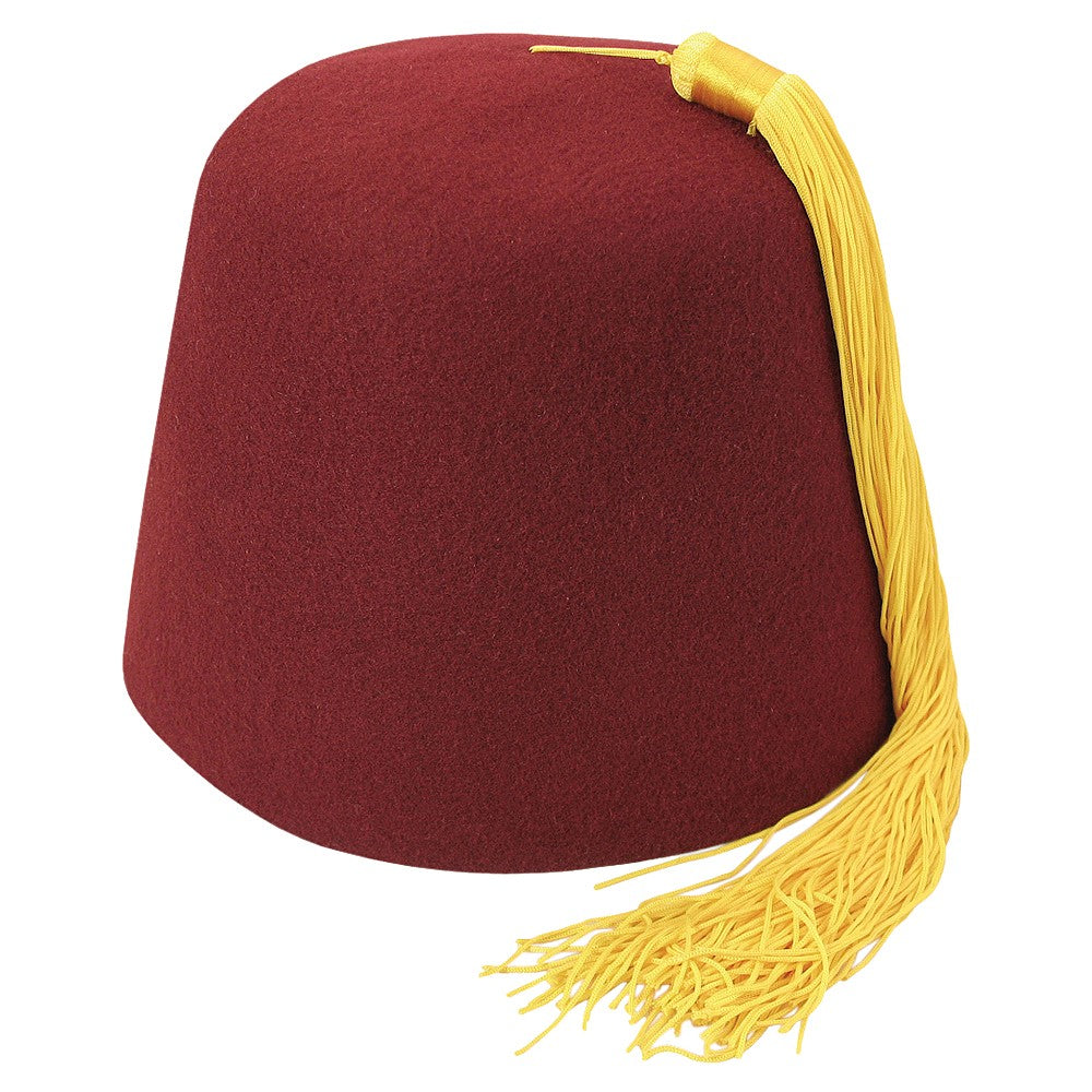 Village Hats Maroon Fez with Gold Tassel