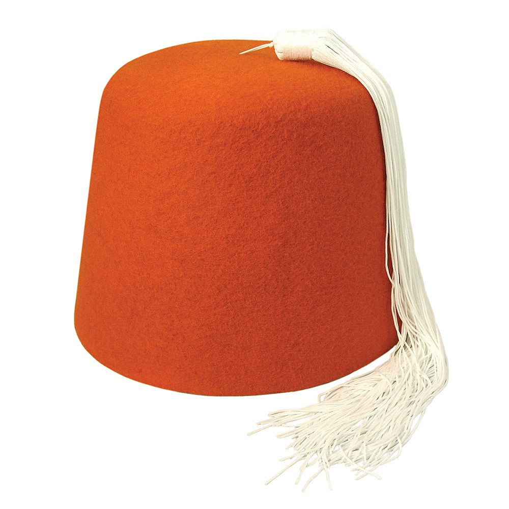 Village Hats Orange Fez with White Tassel