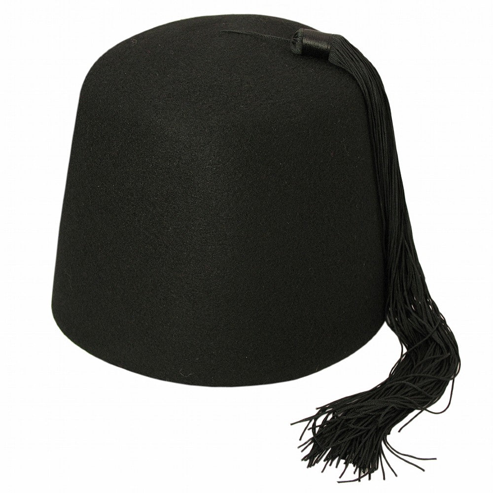 Village Hats Black Fez with Black Tassel