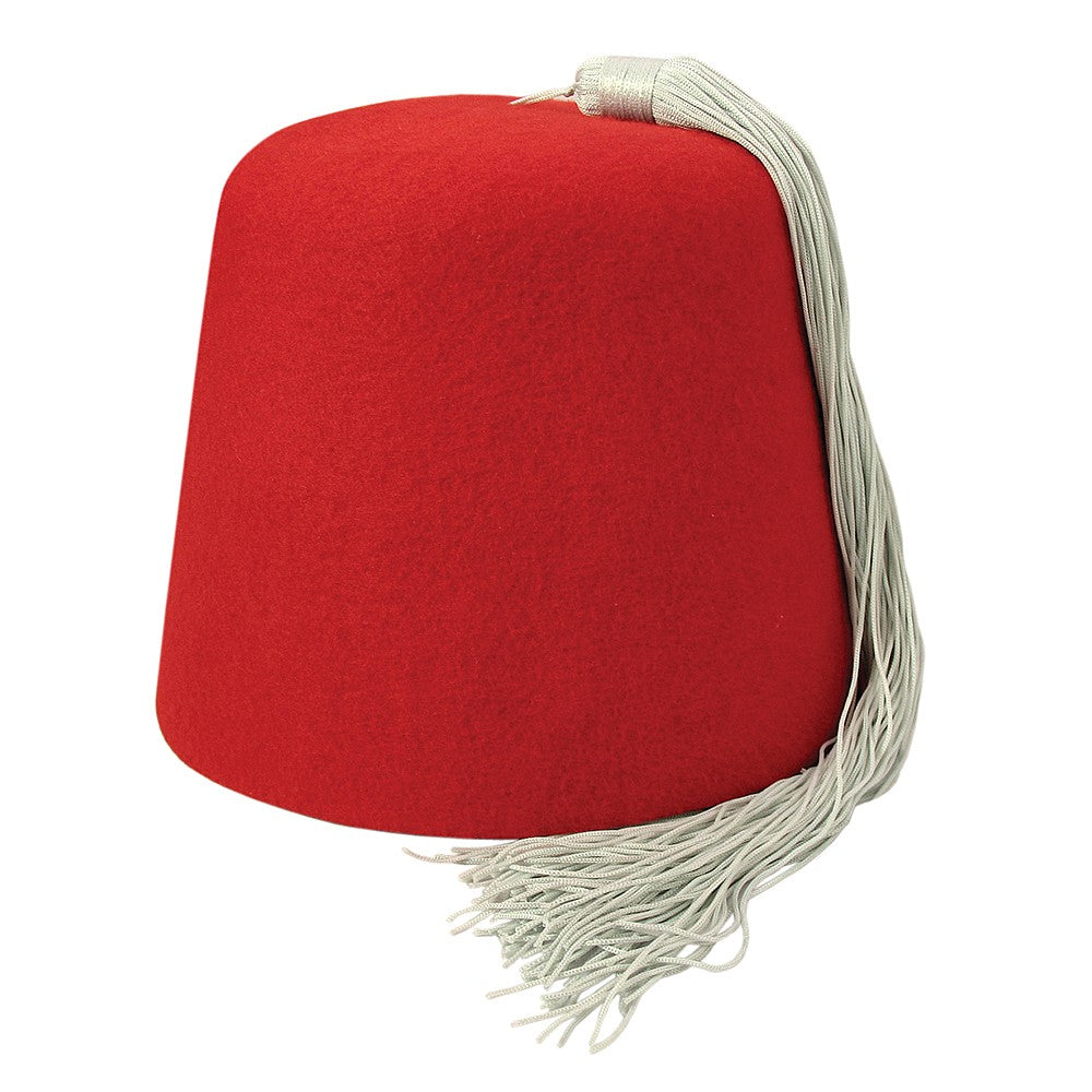 Village Hats Red Fez with White Tassel