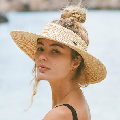 Brixton Hats Joanna Straw Full Brim Sun Visor - Natural