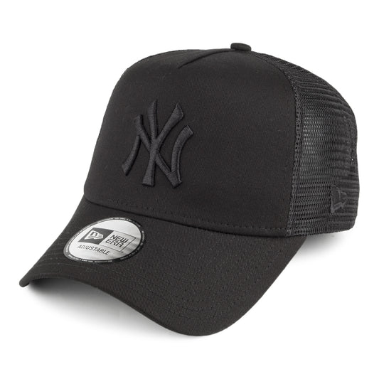 New Era New York Yankees A-Frame Trucker Cap MLB Clean Trucker - Black On Black