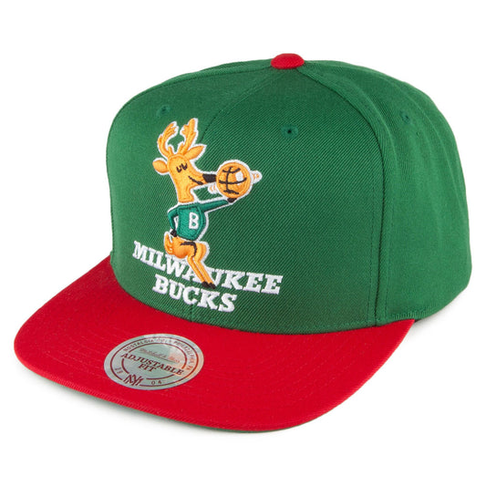 Mitchell & Ness Milwaukee Bucks Snapback Cap - XL Logo 2 Tone - Green-Red