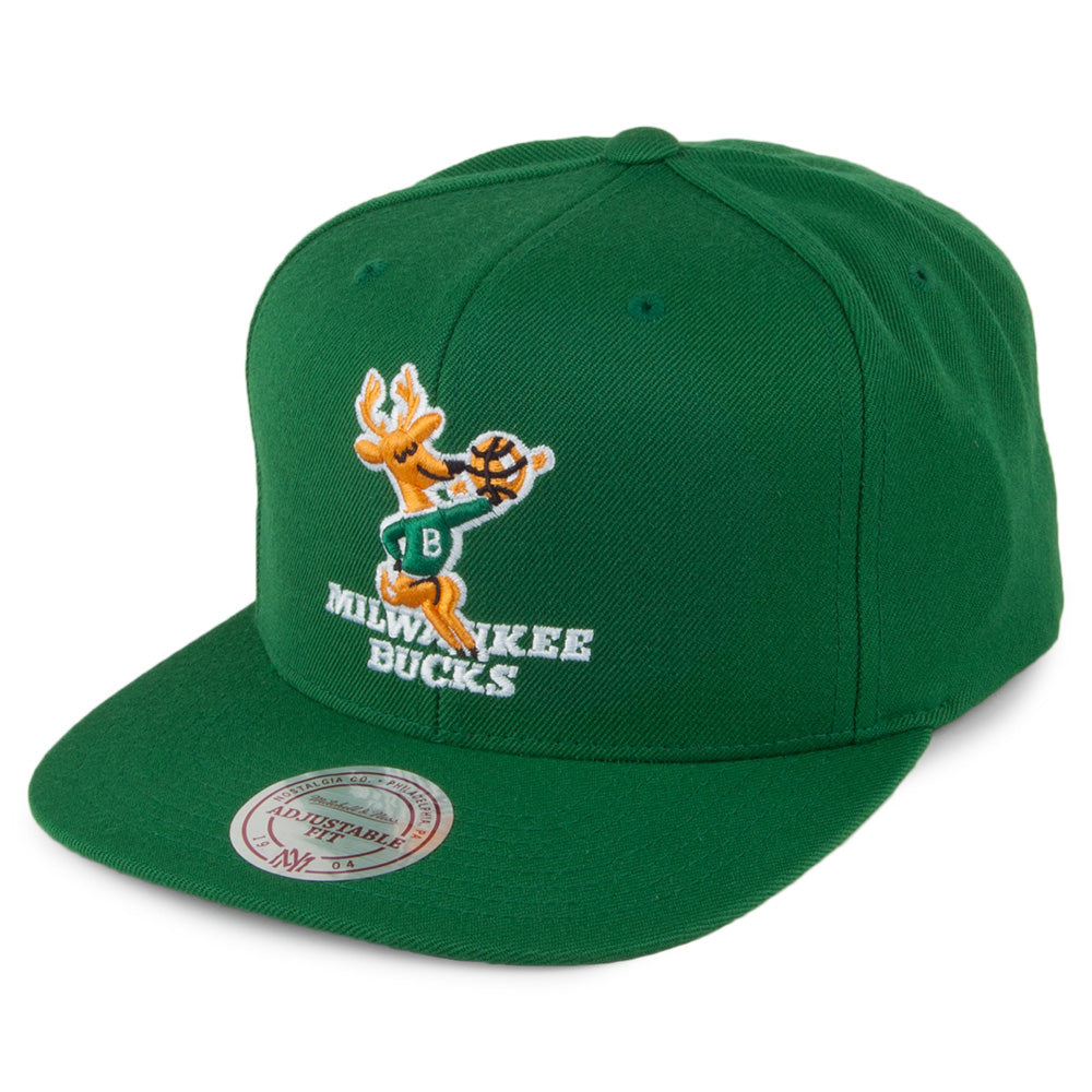 Mitchell & Ness Milwaukee Bucks Snapback Cap - NBA Wool Solid - Retro Logo - Green
