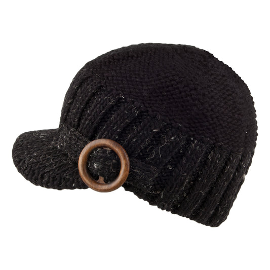 Scala Hats Knitted Army Cap With Wooden Buckle - Black
