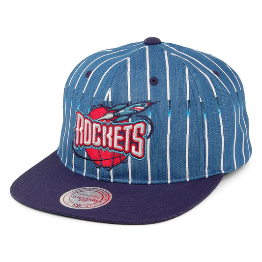 Mitchell & Ness Houston Rockets Snapback Cap - Denim Pinstripe - Navy Blue