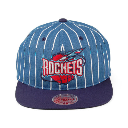 Mitchell & Ness Houston Rockets Snapback Cap - Denim Pinstripe - Navy Blue