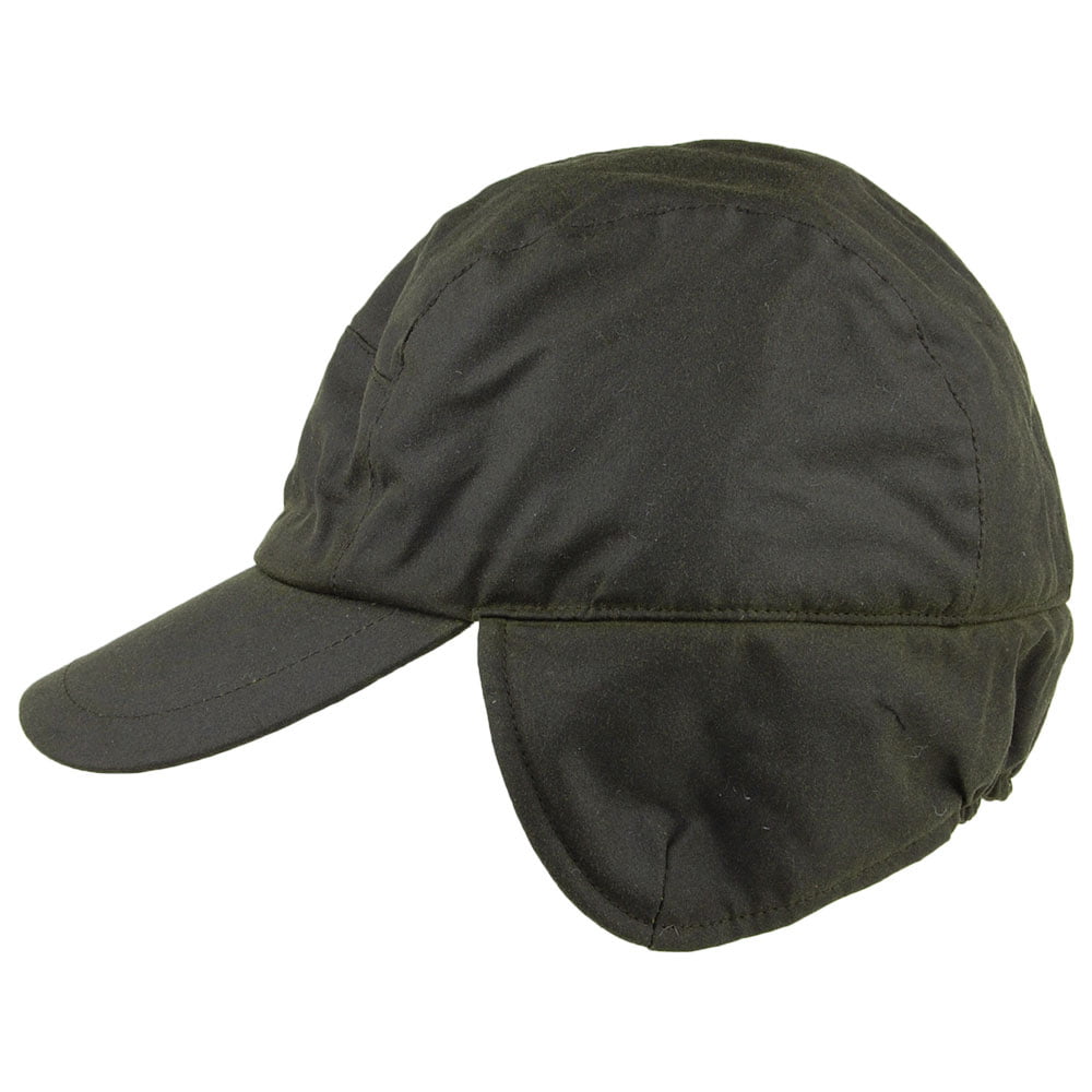 Failsworth Lumberjack British Waxed Cotton Baseball Cap with Earflaps - Olive