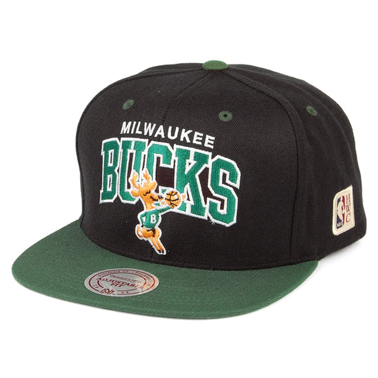 Mitchell & Ness Milwaukee Bucks Snapback Cap - NBA Arch 2 Tone - Black-Green