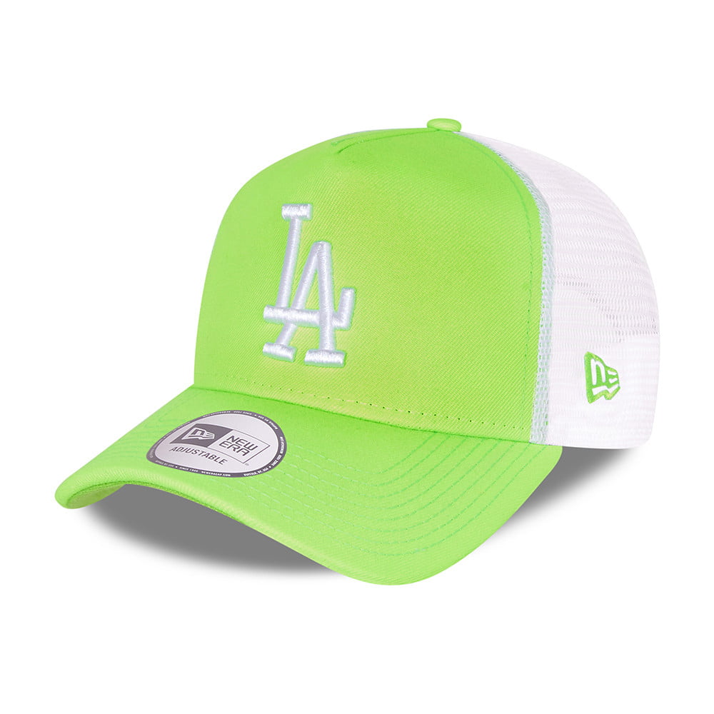 New Era L.A. Dodgers A-Frame Trucker Cap - MLB Tonal Mesh - Neon Green-White