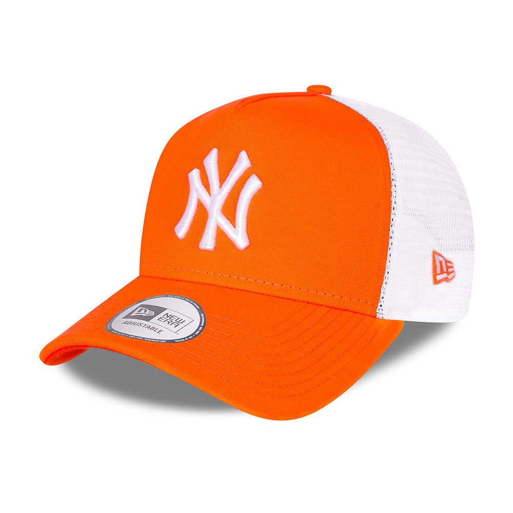 New Era New York Yankees A-Frame Trucker Cap - MLB Tonal Mesh - Neon Orange-White