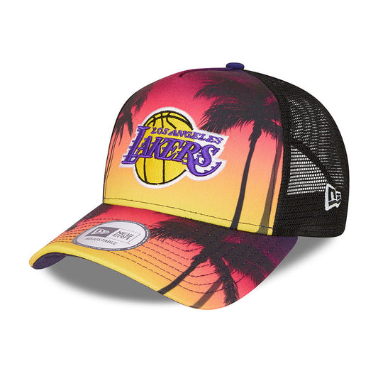 New Era L.A. Lakers A-Frame Trucker Cap - NBA Summer City - Black-Multi