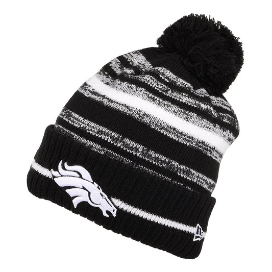 New Era Denver Broncos Bobble Hat - NFL Sport Knit - Black-White