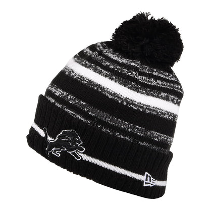 New Era Detroit Lions Bobble Hat - NFL Sport Knit - Black-White