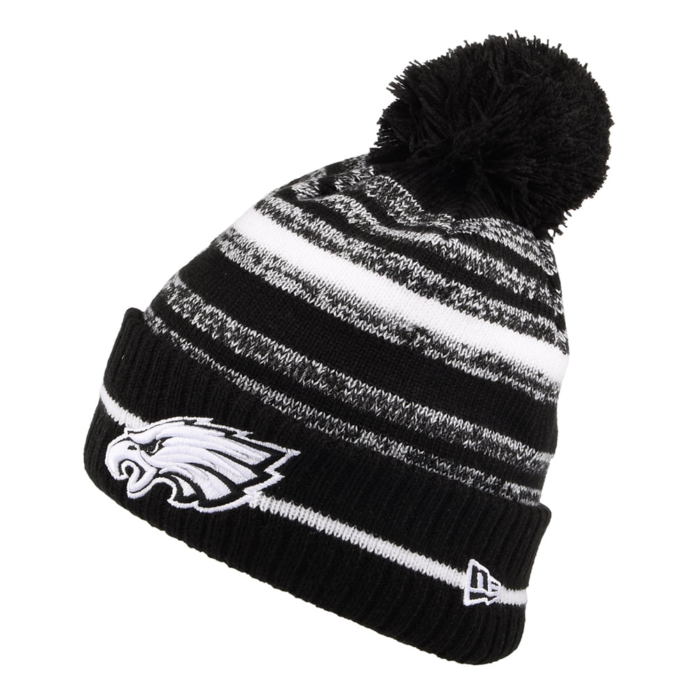 New Era Philadelphia Eagles Bobble Hat - NFL Sport Knit - Black-White